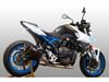 M4 Performance Exhausts M4 Carbon Fiber Full System Suzuki GSX-8S (23-25), motorcycle with high-performance exhaust system and sleek black and white design with blue accents.
