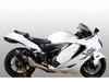 M4 Performance Exhausts M4 Dual Carbon Fiber Tech 1 Slip On Suzuki Hayabusa (22-25), white sport motorcycle with dual carbon fiber exhausts and aerodynamic fairings.