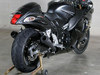 M4 Performance Exhausts M4 Dual Black Retro-Drag Slip Ons Suzuki Hayabusa (08-20), close-up of black motorcycle with dual black exhaust slip-ons installed.