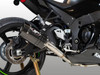 M4 Performance Exhausts M4 Tech1 Carbon Exhaust Kawasaki ZX-10R (16-25), motorcycle exhaust system installed on a black sportbike with a carbon fiber muffler and stainless steel pipe.