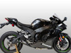 M4 Performance Exhausts M4 GP Black Exhaust Kawasaki ZX-10R (21-25) All Titanium, motorcycle with black and green details, showcasing the high-performance exhaust system on a Kawasaki ZX-10R.