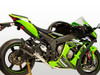 M4 Performance Exhausts M4 Tech1 Carbon Exhaust Kawasaki ZX-10R all titanium on a green and black Kawasaki Ninja motorcycle.