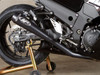 M4 Performance Exhausts M4 Black Retro-Drag Slip On Kawasaki ZX-14 (12-26), close-up of the motorcycle's rear section showing the exhaust system, rear wheel, and black frame.