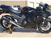 M4 Performance Exhausts M4 MC36 Carbon Fiber Slip On Kawasaki ZX-14 (12-26), black motorcycle with aftermarket exhaust system.