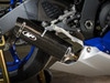 M4 Performance Exhausts M4 Carbon Fiber Canister Full System Yamaha YZF-R6 (06-20) Full Titanium, motorcycle exhaust system with sleek carbon fiber canister and titanium components.