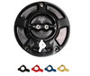 Vortex Gas Caps, black and gold fuel caps for motorcycles or vehicles with a universal fit. Suitable for enhancing vehicle performance and style.