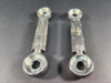 VooDoo Fully Adjustable Lowering Links Suzuki Hayabusa (99-25), silver metallic motorcycle lowering links with adjustable screw holes for height customization.