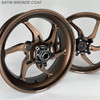 Coremoto Apex-6 Forged Aluminum Wheels Kawasaki ZX-10 (11-15), image of bronze-colored forged aluminum wheels with a sleek, modern design for Kawasaki ZX-10 motorcycle from 2011 to 2015.