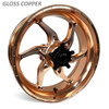 Coremoto Apex-6 Forged Aluminum Wheels Suzuki Hayabusa (08-12), image showing a glossy copper finish forged aluminum motorcycle wheel with a modern design.