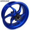 Coremoto Apex-6 Forged Aluminum Wheels Suzuki GSXR1000 (05-08), vibrant satin blue motorcycle wheel with a modern design and precision engineering for enhanced performance.