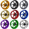 Coremoto Apex-6 Forged Aluminum Wheels Yamaha YZF-R1 (15-25), set of nine colorful motorcycle wheels in gold, black, silver, red, blue, purple, green, and white.