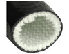 Product Design Engineering, Inc Fire Sleeve and Tape Kit, close-up of a heat-resistant black fire sleeve with white insulating woven material inside designed for fire protection and insulation.
