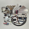 RCC Turbo Kit Stage 2 Suzuki GSXR1000 (17-25), detailed view of turbocharger system components including turbo, intercooler, pipes, clamps, and fittings for motorcycle engine upgrade.