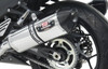Yoshimura R-77 Slip On Exhaust for Kawasaki ZX14R (12-25), close-up view of the shiny motorcycle exhaust with Yoshimura logo and carbon fiber end cap.