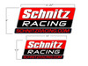 Schnitz Racing Trailer Decal Kit, enlarged and smaller decal designs with red, black, and white color theme for racing vehicles and trailer decoration.