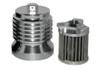 PC Racing Flo Lifetime Reusable Oil Filter Harley-Davidson, metallic oil filter with fins and pleated filter element.