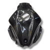 Montgomery Motorsports Carbon Fiber Low Profile Fuel Tank Shell Suzuki Hayabusa (22-25), close-up view of a black carbon fiber motorcycle fuel tank shell with a sleek low profile design.