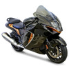 Zero Gravity Double Bubble Windscreen Suzuki Hayabusa (22-26), image of a sleek black Suzuki Hayabusa motorcycle with a tinted double bubble windscreen.