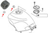 Kawasaki OEM Front Fuel Tank Damper KZ900-KZ1000, technical schematic diagram showing the damper components and placement on the motorcycle fuel tank.