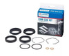 Suzuki OEM Fork Seal Kit for Suzuki Hayabusa (08-20), kit with black fork seals, O-rings, and rubber seals shown outside the packaging