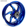 Coremoto Apex-6 Forged Aluminum Wheels Suzuki GSXR600/750 (11-26), gloss blue motorcycle wheel with a multi-spoke design and central hub for enhanced performance.