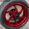 Coremoto Apex-6 Forged Aluminum Wheels Yamaha YZF-R6 (17-24), Gloss Red forged aluminum motorcycle wheel with black tire and disc brake system.