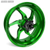 Coremoto Apex-6 Forged Aluminum Wheels Yamaha YZF-R6 (17-24), green glossy forged alloy motorcycle wheel with intricate spoke design.