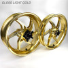 Coremoto Apex-6 Forged Aluminum Wheels Yamaha YZF-R6 (17-24), gloss light gold motorcycle wheels with intricate spoke design and black hub components.