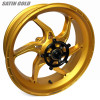 Coremoto Apex-6 Forged Aluminum Wheels Yamaha YZF-R6 17-24, satin gold motorcycle wheel with black hub and spokes.