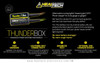Healtech Thunderbox Power Distribution Module, black rectangular device with yellow label and cables, designed for motorcycle electrical system protection and power management.