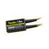 HealTech Electronics Healtech Thunderbox Power Distribution Module, compact black device with yellow and white label, two black cables connected.