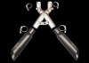 VooDoo Shorty Dual X Exhaust System Suzuki Hayabusa (22-25), dual stainless steel exhaust pipes with mounting clamps and brackets for Suzuki Hayabusa motorcycle.