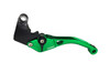 Vortex V3 Race Levers Suzuki GSXR1000, green adjustable motorcycle clutch lever with black mounting bracket.