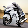 Suzuki OEM Clutch Plate Kit Suzuki Hayabusa (22-25), motorcycle riding at high speed with rider in black gear