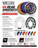 Vortex Motorcycle Parts Vortex V4 Lightweight Rear Sprocket, colorful metallic motorcycle sprocket with black, silver, blue, red, gold, purple, green, and orange options.