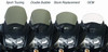 Zero Gravity Sport Touring Windscreen Kawasaki KLR650, four types of motorcycle windshields displayed from left to right, including Sport Touring, Double Bubble, Stock Replacement, and OEM
