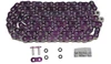 EK Chain Motorcycle Chain Parts EK Chain 520 ZVX-3 X-Ring, purple motorcycle chain with chain links, connecting pins, and O-rings for durable motorcycle performance.