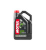 Motul 5100 Synthetic Engine Oil, 4L black plastic container with red cap and label featuring a motorcyclist on a green motorcycle, highlighting its 10W-50 viscosity for 4-stroke engines.