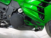 RCC Quick Access Clutch Cover Kawasaki ZX14R 06-25, close-up view of motorcycle engine with green body panels and black clutch cover.