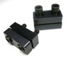 APE Idler Spacer Blocks Kawasaki KZ900-KZ1000, black metal spacer blocks with threaded bolts for motorcycle chain tension adjustment.