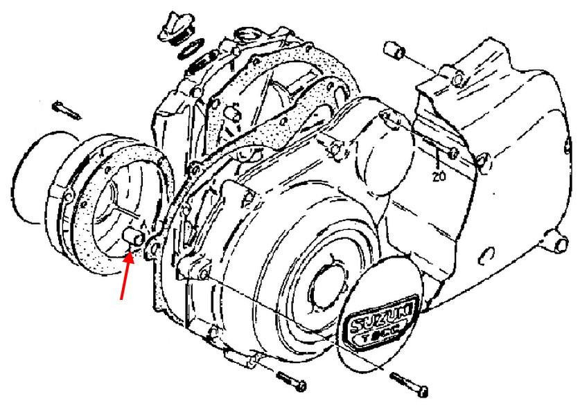 Suzuki OEM Cylinder to Case Dowel for GS1100-GS1150 motorcycle, technical diagram showing placement and alignment of the dowel in the engine assembly.