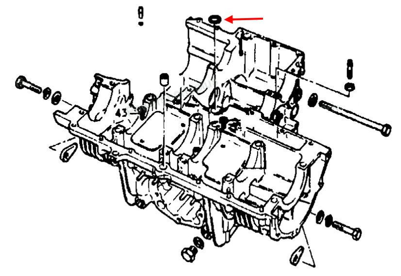 Suzuki OEM Engine Case O-Ring GS1100-GS1150, exploded view diagram of motorcycle engine case showing the placement of the O-ring. Suzuki OEM Engine Case O-Ring GS1100-GS1150, exploded view diagram of motorcycle engine case showing the placement of the O-ring.