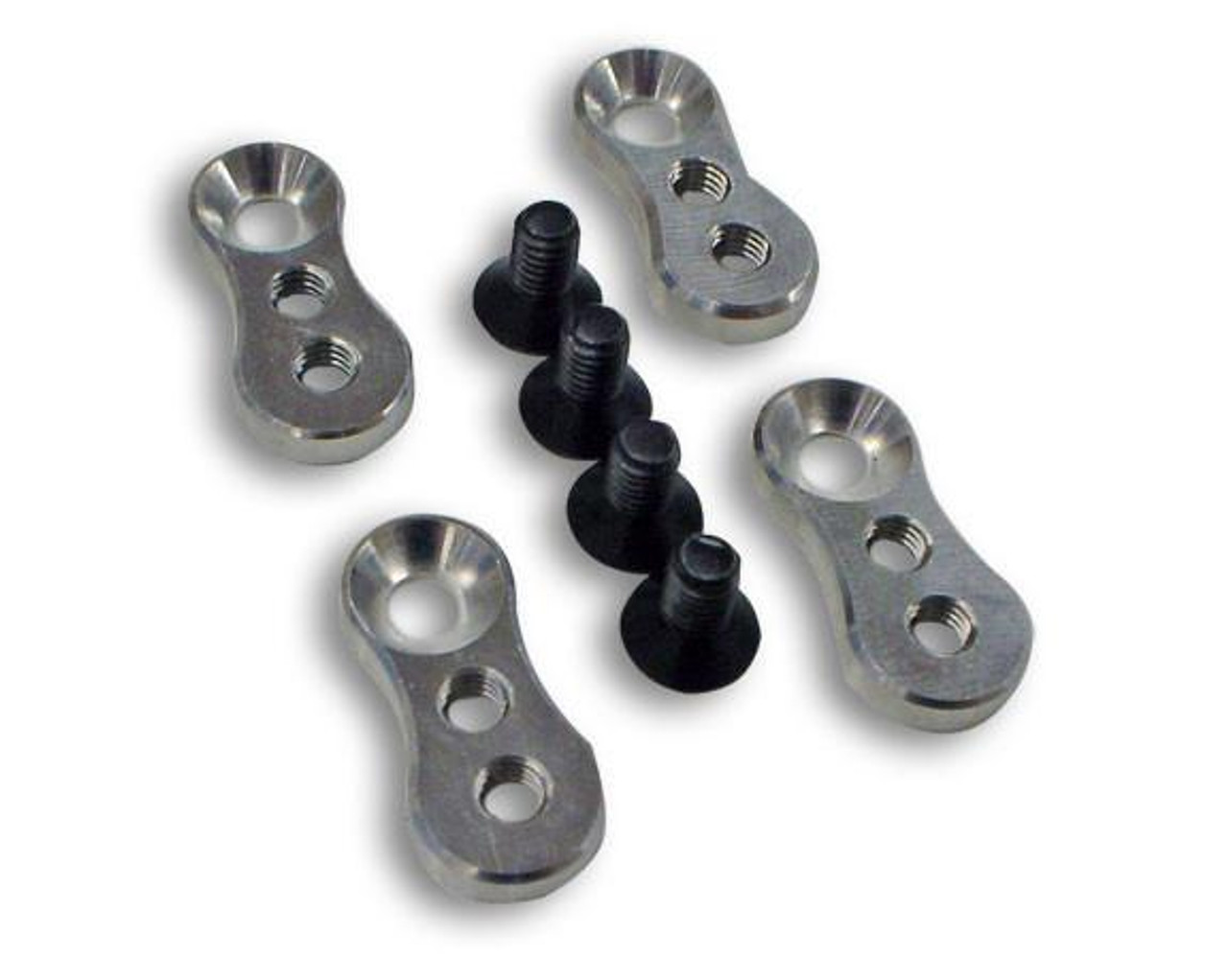 DME Front Fender Lowering Bracket Suzuki Hayabusa (99-21) GSXR1000 (01-08), image of four metal brackets and four black bolts.