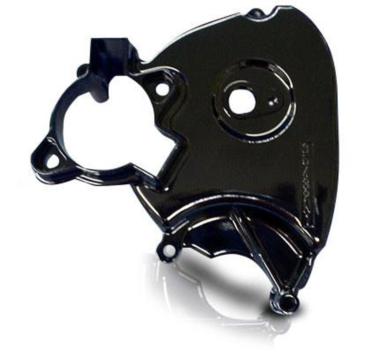 Suzuki OEM Front Sprocket Cover, black metal cover for Suzuki GSX1300R Hayabusa (99-07) motorcycle as shown in the image.