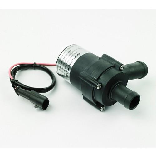 Schnitz Racing Schnitz Electric Inline Universal Water Pump, compact black and silver automotive water pump with electrical wiring and hoses for cooling systems.
