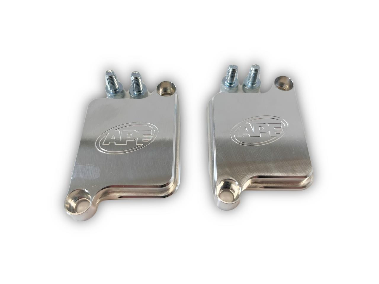 APE Air Injection Block Off Plates Suzuki Hayabusa (08-26), chrome metal plates with threaded screws.