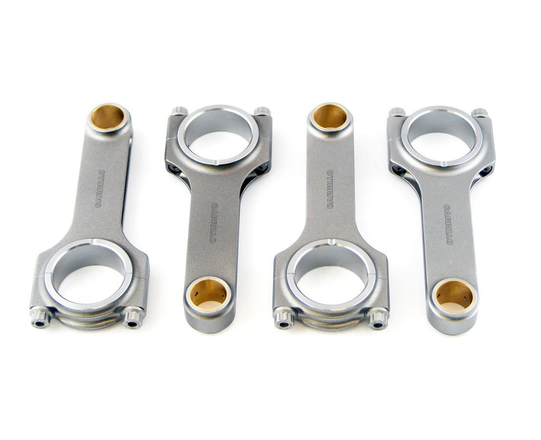 CP-Carrillo Carrillo Connecting Rods Kawasaki ZX14R (06-25), silver alloy connecting rods with gold-colored bearing caps for motorcycle engine performance