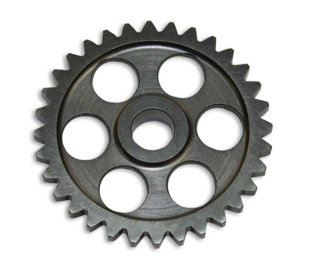Robinson Industries High Volume Oil Pump Gear Kawasaki ZX14R (06-25), a metallic gear with multiple teeth and circular cutouts, designed for motorcycle oil pump systems.