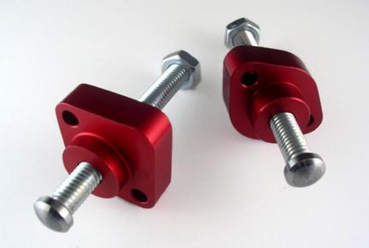 APE Manual Cam Chain Tensioner Suzuki Bandit 1200 and GSXR motorcycles, red metal tensioner with silver screw and bolt.