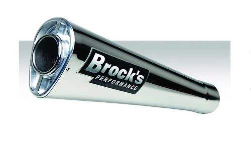 Brock's Performance Brocks Alien Head Full Exhaust 14" Muffler Suzuki GSXR1000 (09-16), chrome motorcycle exhaust with black and white logo label.